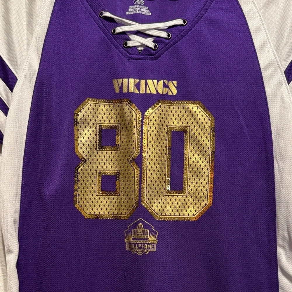 Purple Gold Minnesota Vikings Women's Sports Top Sequins Lace-Up V Neck Size L
